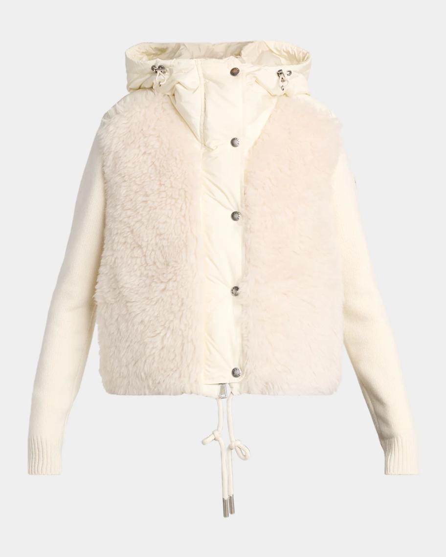 Moncler Wool and Cashmere Blend Padded Zip-Up Cardigan with Faux