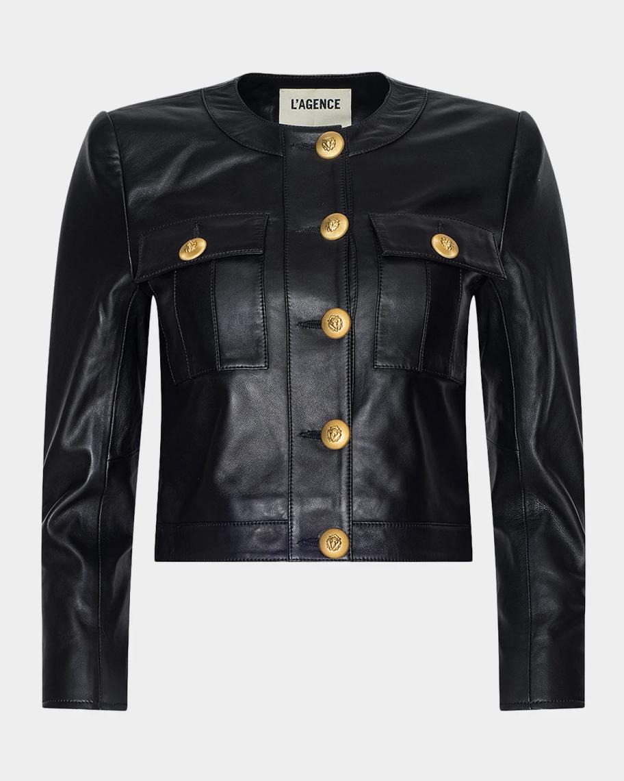 L'AGENCE Deidra Collarless Leather Jacket | Neiman Marcus
