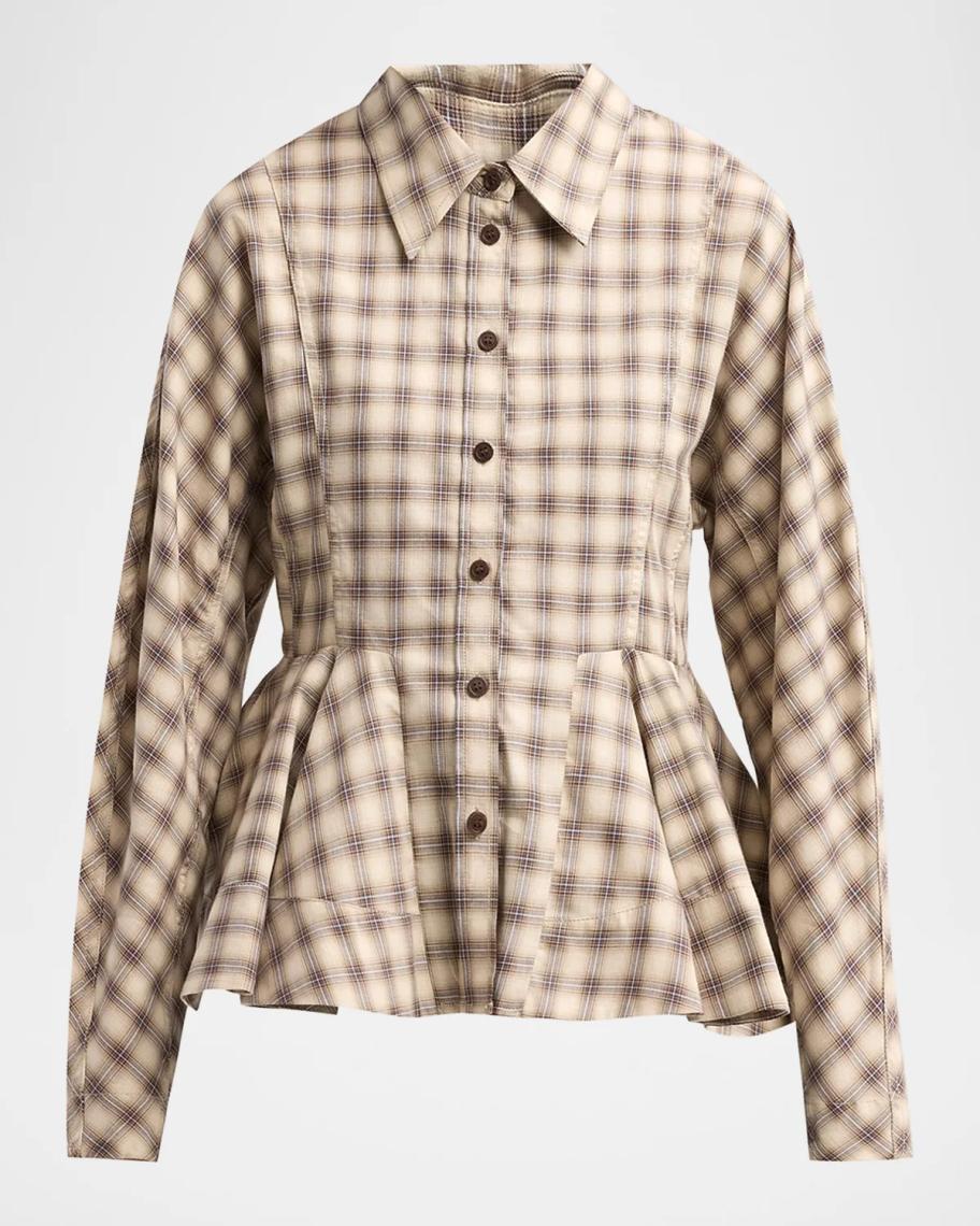 トップス GANNI Check Peplum Blouse Ganni Check Flannel Peplum Shirt | Neiman Marcus