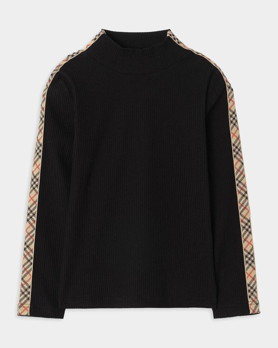 Burberry Girl's Florentina Check Tape Long-Sleeve Top, Size 4-14