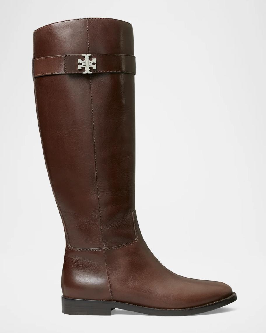 Tory Burch Turnlock Leather Knee-High Riding Boots | Neiman Marcus