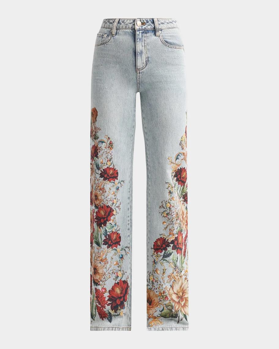 ALICE + OLIVIA Chic Floral High-Rise Jeans | Neiman Marcus