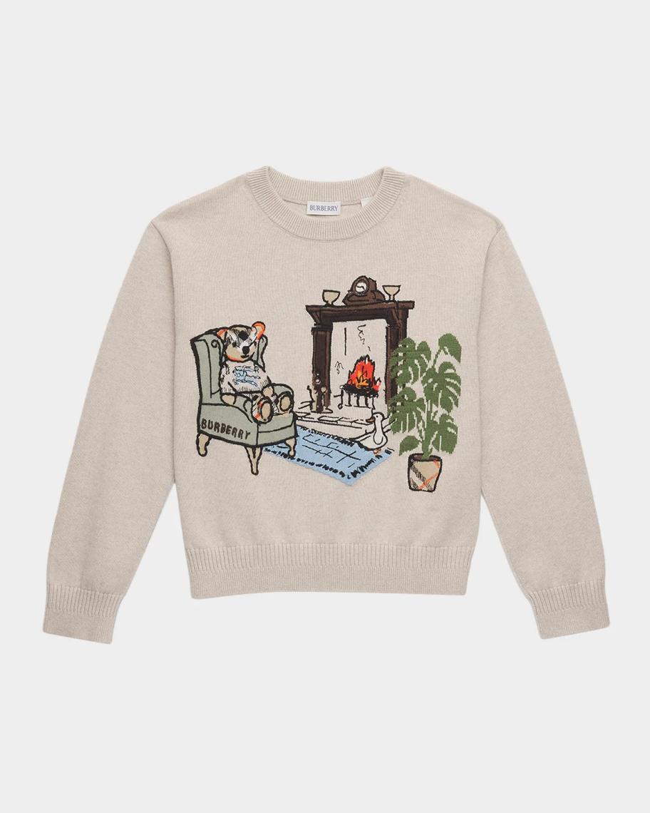 Burberry Boy's Thomas Bear Fireside Intarsia-Knit Sweater, Size 4