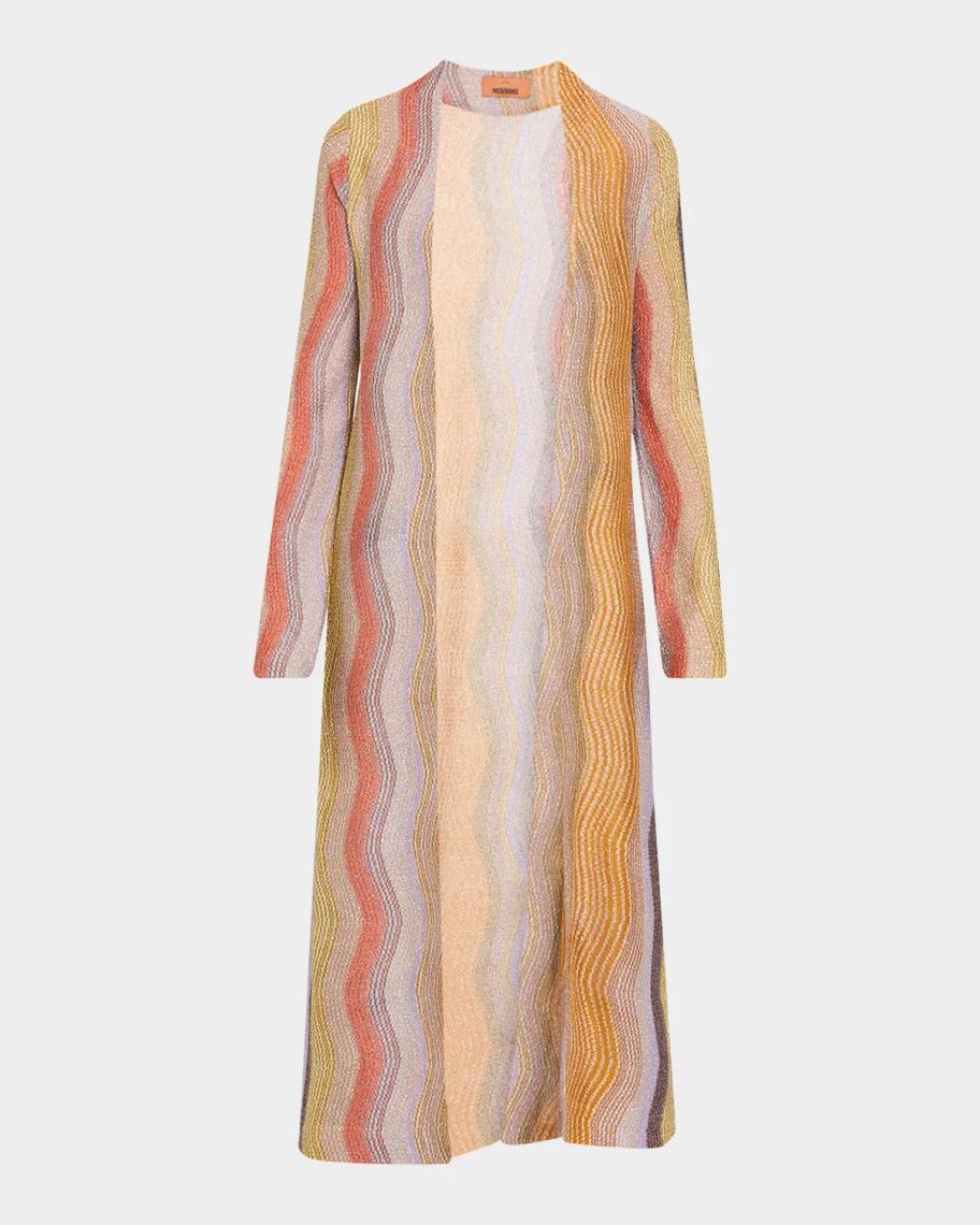 Missoni Metallic Chevron Knit Long Open Cardigan | Neiman Marcus