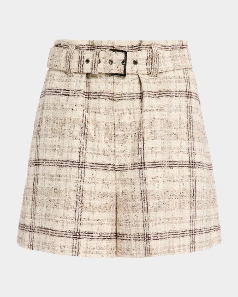 【美品】BRUNELLO CUCINELLI ショートパンツ　茶系　シルク　38 Brunello Cucinelli Cotton-Silk Check Tweed Belted Paperbag Shorts