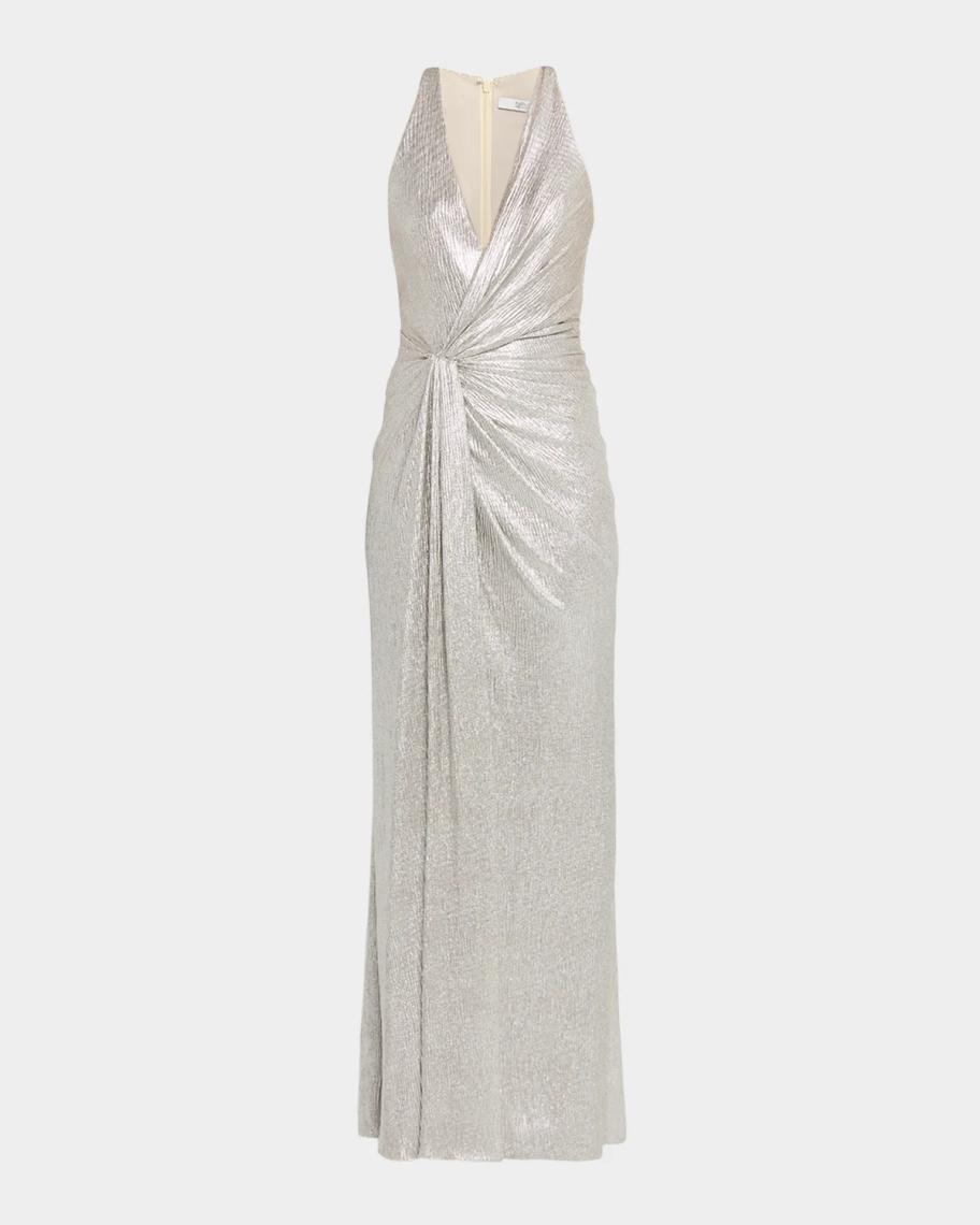 Badgley Mischka Draped Racerback Metallic Gown | Neiman Marcus