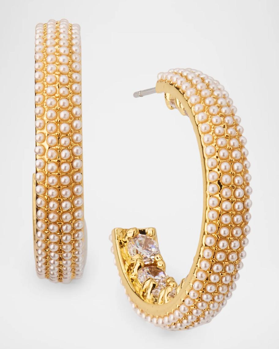 アクセサリー kensscratch chunky-hoop-18mm-pierce P030 Kenneth Jay Lane 18K-Gold-Plated, Pearl & Crystal Hoop