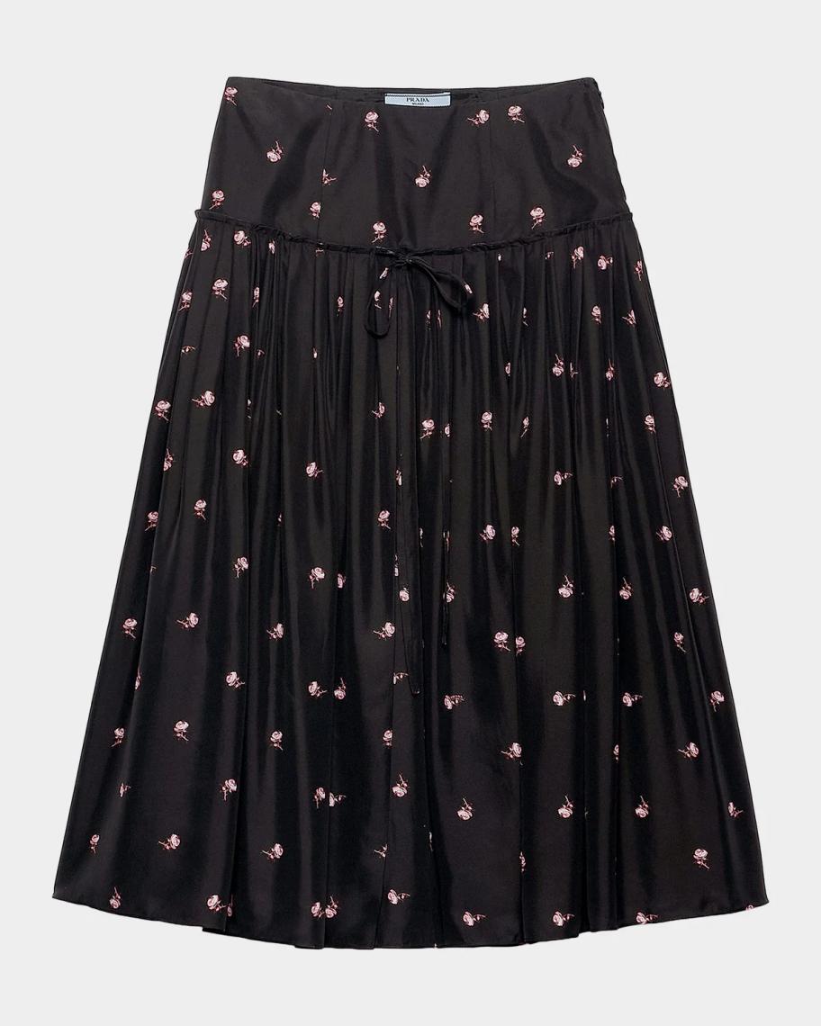 Prada Floral Silk-Blend A-Line Midi Skirt | Neiman Marcus