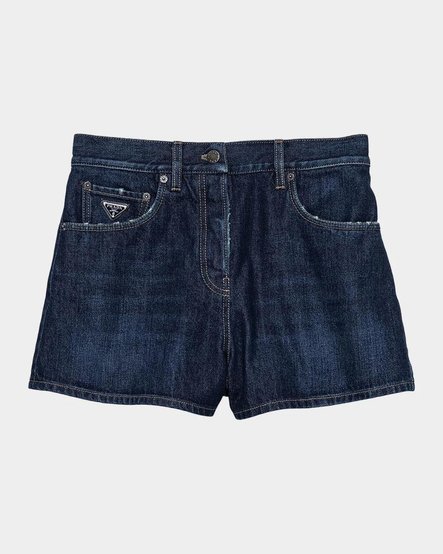 PRADA ダークデニム ショートパンツ Prada Denim Whiskered Shorts | Neiman Marcus