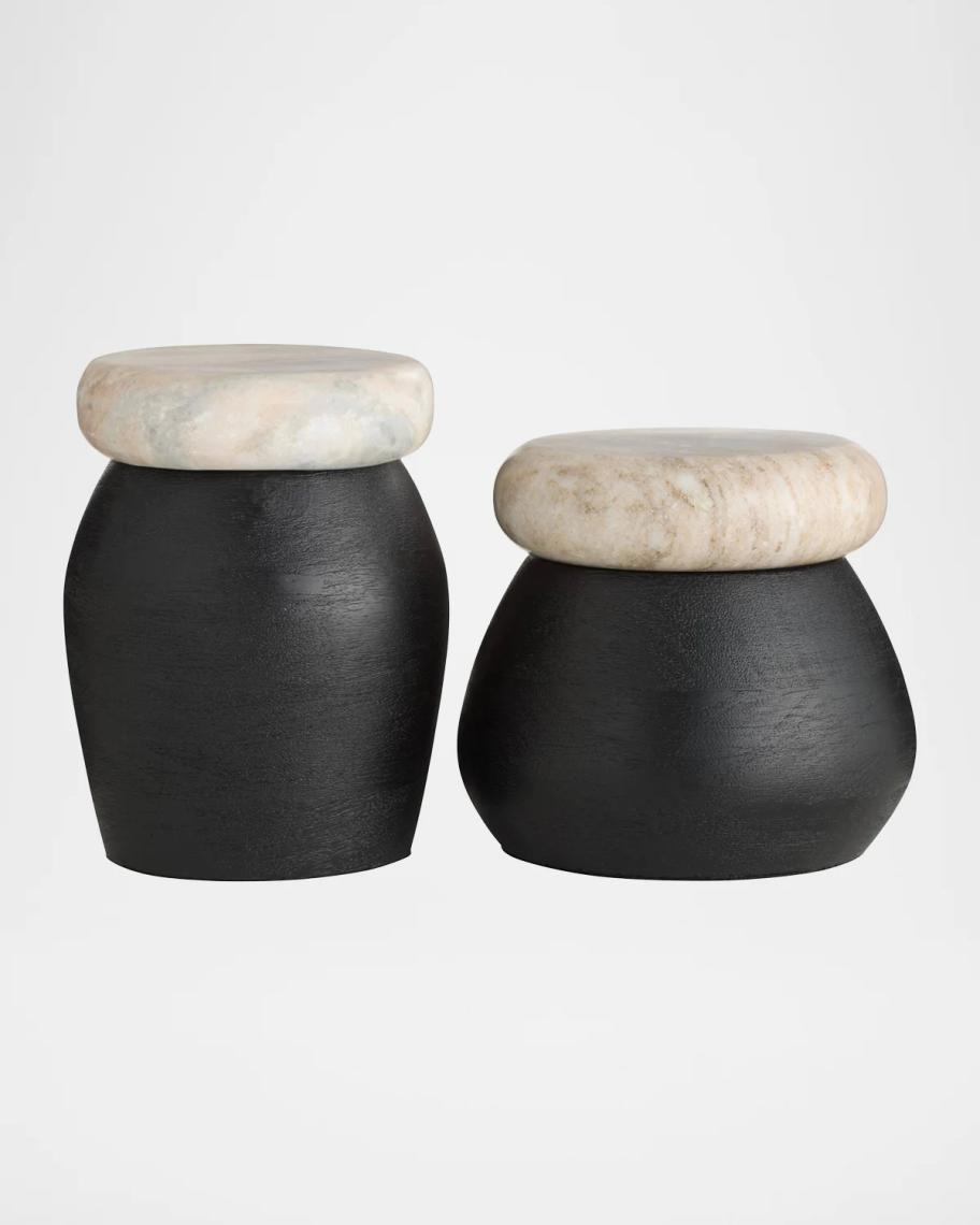 Arteriors Noelle 2-Piece Mango Wood & Marble Containers | Neiman