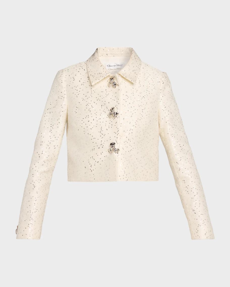 Oscar de la Renta Long-Sleeve Sequined Tweed Crop Lady Jacket