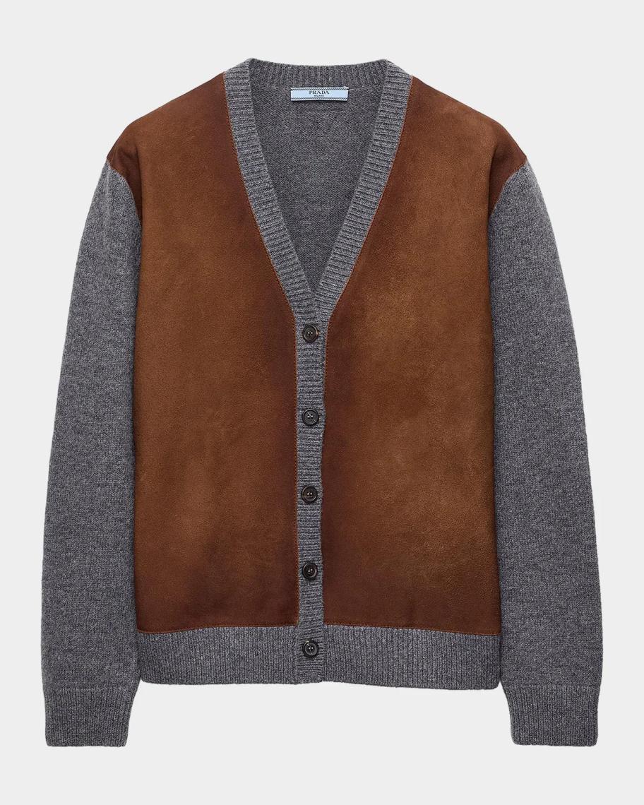 Prada Mixed-Media Wool-Suede Cardigan | Neiman Marcus
