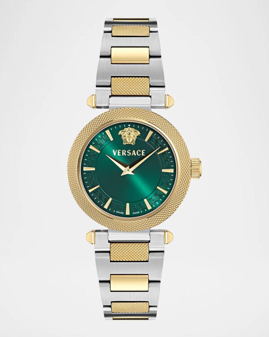 Versace V-Musa 35mm Green Dial Two-Tone Bracelet Watch | Neiman Marcus