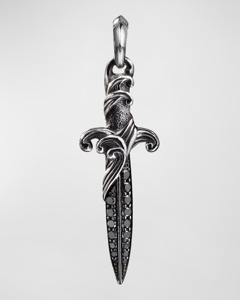 David Yurman Men's Waves Dagger Pendant with Black Diamonds in