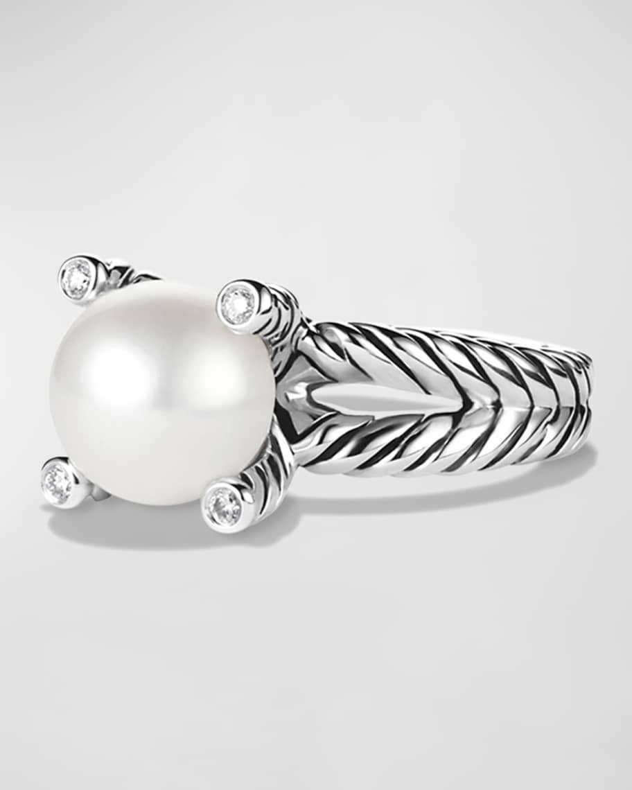 David Yurman Petite Pearl Ring with Diamonds - Silver 6