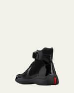 Image 3 of 6: Prada Men's America's Cup Patent Leather High-Top Sneakers
