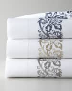 Image 1 of 2: Sferra Full/Queen 406 Thread Count Plumes Embroidered Flat Sheet