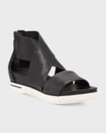Image 1 of 4: Eileen Fisher Sport Wide-Strap Leather Sandals, Black