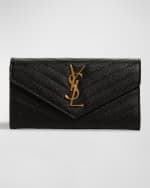 Image 1 of 6: Saint Laurent YSL Monogram Large Flap Wallet in Grained Leather