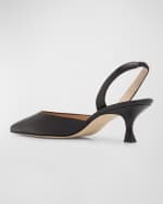 Image 3 of 6: Manolo Blahnik Carolyne Leather Low-Heel Slingback Pump