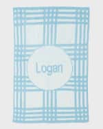 Image 1 of 2: Butterscotch Blankees Personalized Plaid Knit Baby Blanket, Light Blue