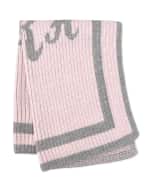 Image 2 of 2: Butterscotch Blankees Monogram Knit Striped-Trim Baby Blanket, Pink