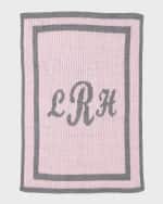 Image 1 of 2: Butterscotch Blankees Monogram Knit Striped-Trim Baby Blanket, Pink
