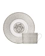 Image 1 of 3: Hermes Mosaique Au 24 Platinum Coffee Cup and Saucer Set