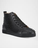 Image 1 of 4: Christian Louboutin Men's Louis Mid-Top Spiked Leather Sneakers