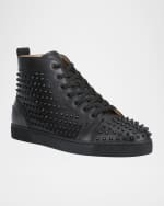 Image 4 of 4: Christian Louboutin Men's Louis Mid-Top Spiked Leather Sneakers