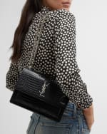 Image 3 of 5: Saint Laurent Sunset Medium YSL Crossbody Bag in Croc-Embossed Leather