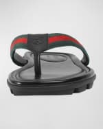 Image 2 of 3: Gucci Men's Web Leather Thong Sandals