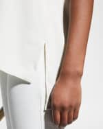 Image 5 of 5: Eileen Fisher Petite Bateau-Neck Silk Georgette Crepe Shell