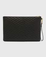Image 4 of 5: Saint Laurent YSL Monogram Large Pouch in Smooth Leather