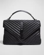 Image 1 of 6: Saint Laurent College Large Flap YSL Shoulder Bag in Quilted Leather