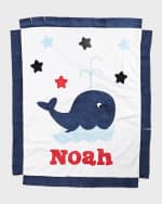 Image 1 of 2: Boogie Baby Personalized Whale Plush Blanket, White/Navy