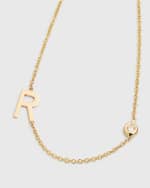 Image 4 of 5: Zoe Lev Jewelry 14k Yellow Gold Personalized 0.03ct Asymmetric Initial & Diamond Bezel Necklace