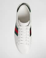 Image 4 of 4: Gucci Men's New Ace Web Low-Top Sneakers