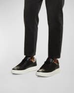 Image 2 of 5: Ferragamo Men's Borg Leather Low-Top Sneakers, Black