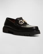 Image 2 of 6: Ferragamo Men's Bleecker Leather Lug-Sole Loafers with Reversible Bit