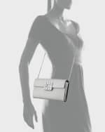 Image 3 of 3: Roger Vivier Floral Crystal-Buckle Glitter Fabric Envelope Clutch Bag