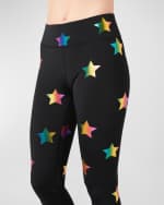 Image 3 of 4: Terez Black Rainbow Star Foil UpLift Leggings