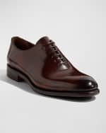 Image 2 of 4: Ferragamo Men's Angiolo Tramezza Whole-Cut Leather Lace-Up Shoes
