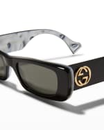 Image 3 of 5: Gucci Monochromatic Rectangle Sunglasses w/ Interlocking G Temples