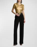 Image 4 of 5: Ralph Lauren Collection Foiled Silk Jersey Polo Sweater