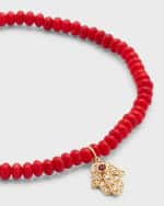 Image 4 of 5: Sydney Evan 3mm Beaded Coral Bracelet with Diamond Hamsa Pendant