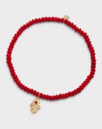 Image 1 of 5: Sydney Evan 3mm Beaded Coral Bracelet with Diamond Hamsa Pendant