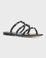 Image 5 of 6: Valentino Garavani Tonal Rockstud Flat Leather Slide Sandals