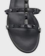 Image 4 of 6: Valentino Garavani Tonal Rockstud Flat Leather Slide Sandals