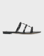 Image 1 of 6: Valentino Garavani Tonal Rockstud Flat Leather Slide Sandals